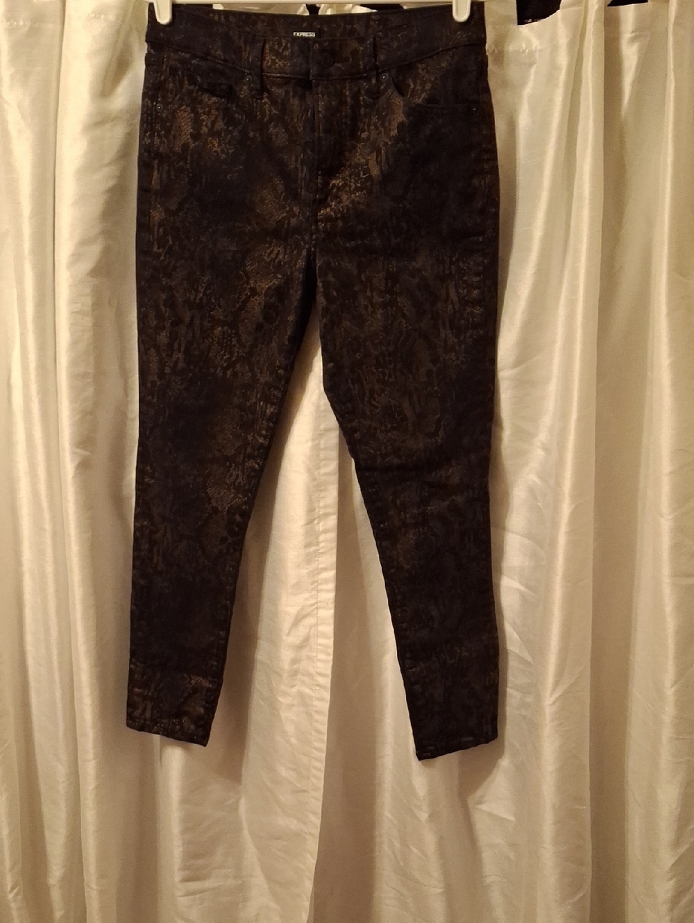Express Snake-Print Skinny Pants in Black and Brown Tones